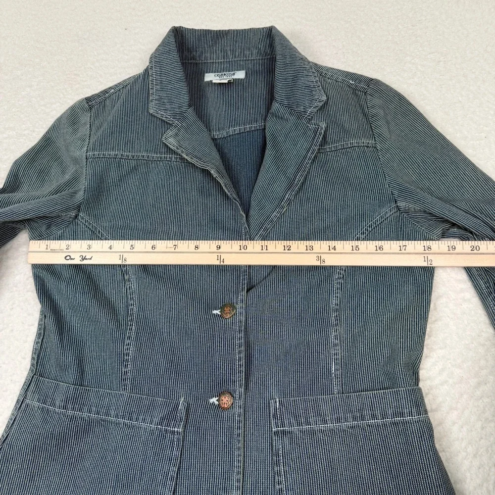 VINTAGE OshKosh Blazer Women‎ Medium Blue Hickory Stripe Denim Railroad 90s Y2K